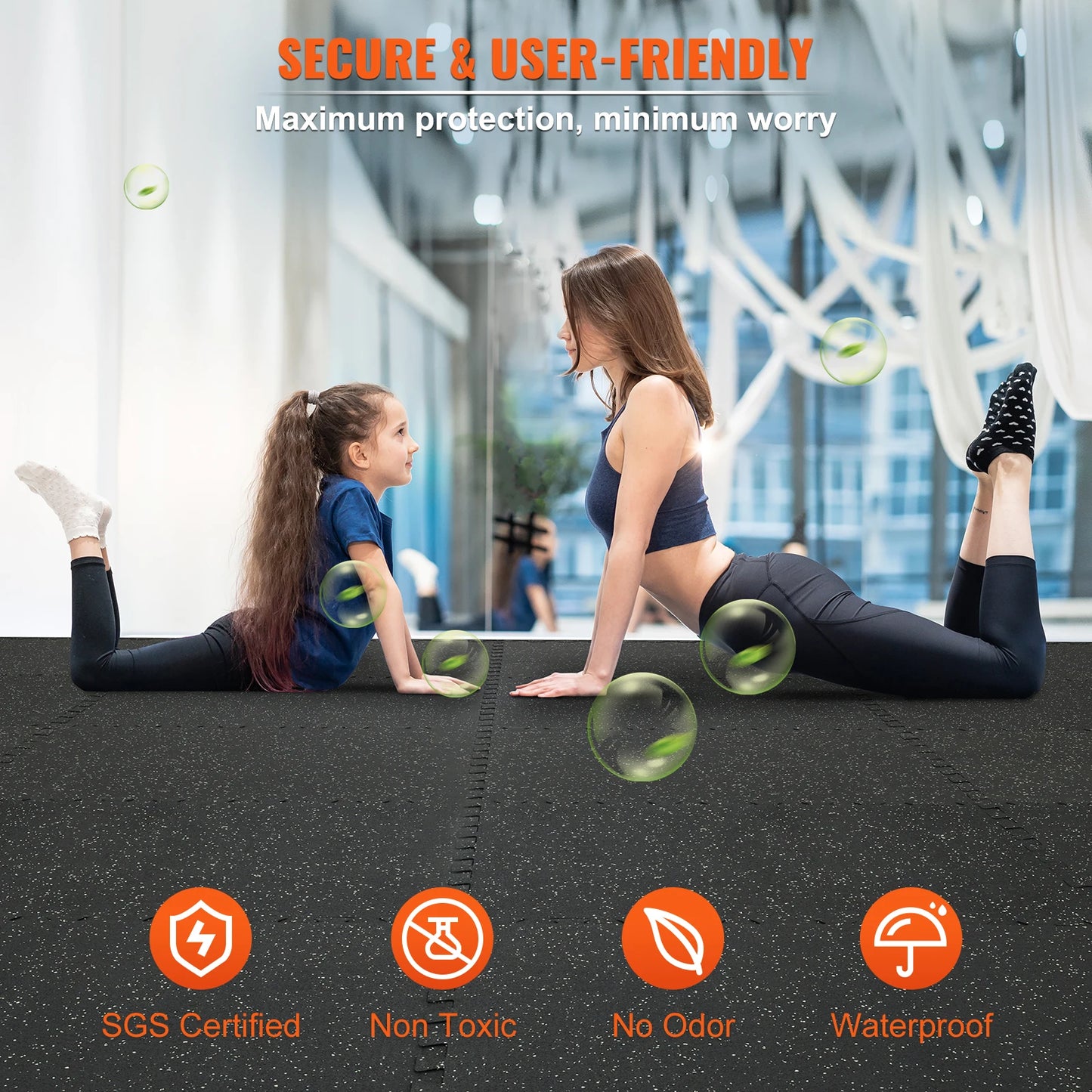 SucceBuy 25/12/6 PCS 1/2 in Thick Gym Floor Mats EVA Foam & Rubber Top Interlocking Workout Floor Mats Waterproof Exercise Mats