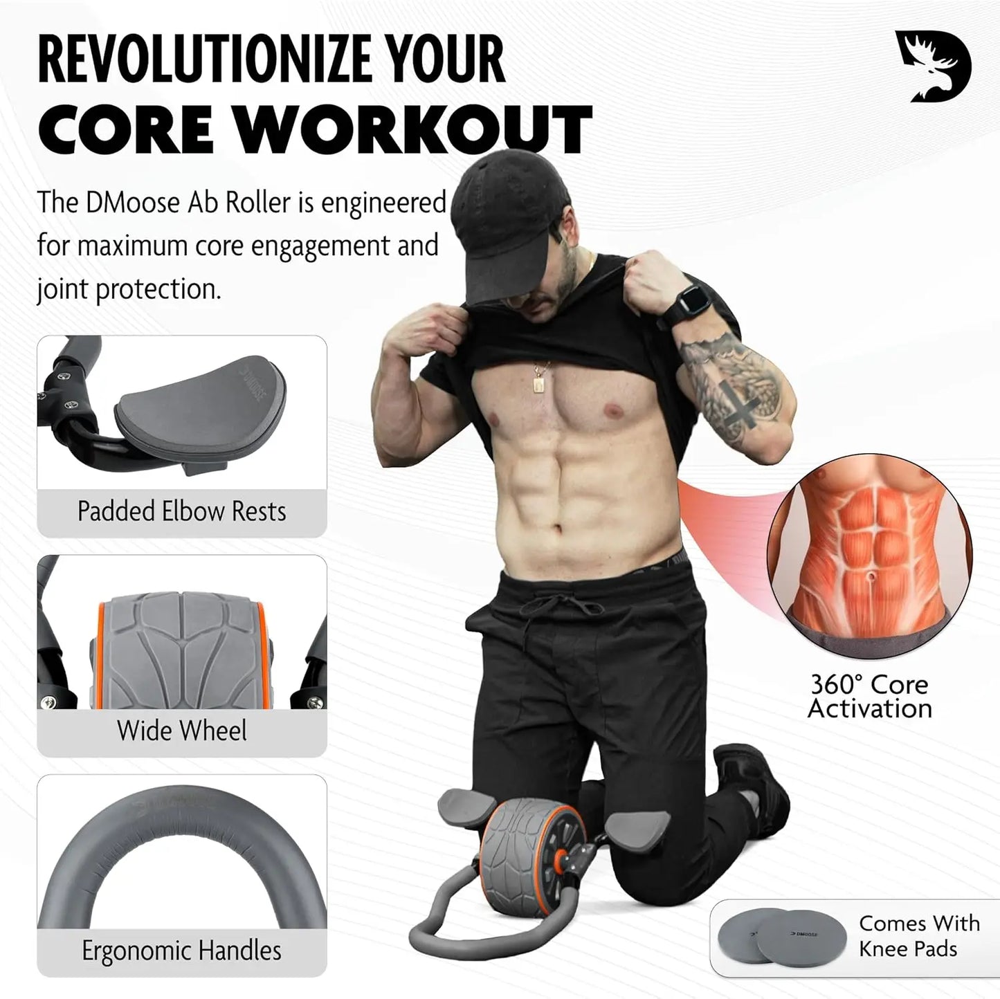 Ab Roller Wheel with Elbow Support 2 Knee Pads Abdominal Trainer for Core Workout Perfect Abs Workout Equipment for Home and Gym