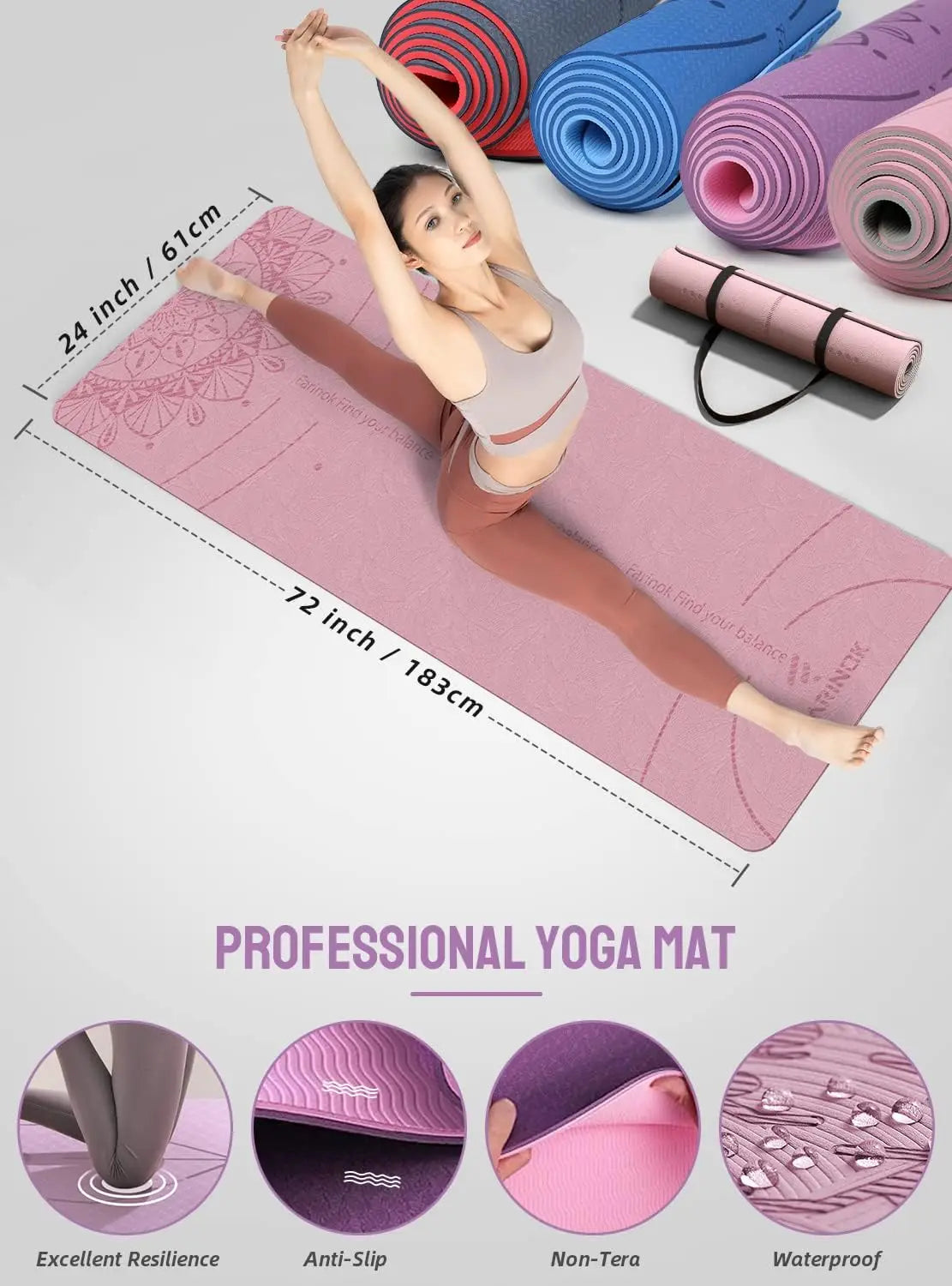 Thick Yoga Mat Set for Beginners with Strap, Blocks, Resistance Bands & Door Anchor - Non-Slip, High Density