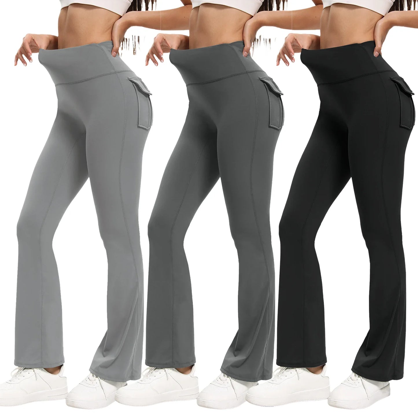 3 Pack Bootcut Yoga Pants With Pockets For Women Flared Leggings High Waist Womens Trousers Tummy Control With 2 Pockets